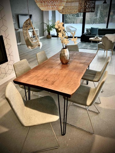 Stół z blatem drewnianym 160 x 80 cm na stalowych nogach typu hairpin